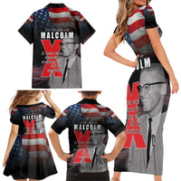 African American El Hajj Malik El Shabazz Family Matching Short Sleeve Bodycon Dress and Hawaiian Shirt 100 Years of Malcolm X