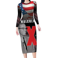 African American El Hajj Malik El Shabazz Long Sleeve Bodycon Dress 100 Years of Malcolm X
