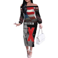 African American El Hajj Malik El Shabazz Off The Shoulder Long Sleeve Dress 100 Years of Malcolm X