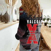 African American El Hajj Malik El Shabazz Women Casual Shirt 100 Years of Malcolm X