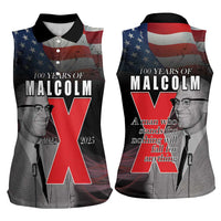African American El Hajj Malik El Shabazz Women Sleeveless Polo Shirt 100 Years of Malcolm X