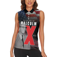 African American El Hajj Malik El Shabazz Women Sleeveless Polo Shirt 100 Years of Malcolm X