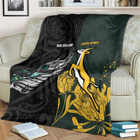 New Zealand and South Africa Rugby Blanket Silver Fern With Springboks