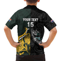 New Zealand and South Africa Rugby Custom Family Matching Long Sleeve Bodycon Dress and Hawaiian Shirt Silver Fern With Springboks