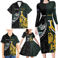 New Zealand and South Africa Rugby Custom Family Matching Long Sleeve Bodycon Dress and Hawaiian Shirt Silver Fern With Springboks