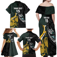 New Zealand and South Africa Rugby Custom Family Matching Off Shoulder Maxi Dress and Hawaiian Shirt Silver Fern With Springboks