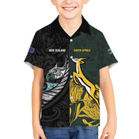 New Zealand and South Africa Rugby Custom Family Matching Off Shoulder Maxi Dress and Hawaiian Shirt Silver Fern With Springboks