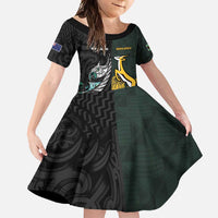 New Zealand and South Africa Rugby Custom Family Matching Short Sleeve Bodycon Dress and Hawaiian Shirt Silver Fern With Springboks