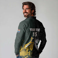New Zealand and South Africa Rugby Custom Long Sleeve Polo Shirt Silver Fern With Springboks