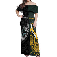 New Zealand and South Africa Rugby Custom Off Shoulder Maxi Dress Silver Fern With Springboks