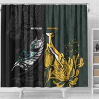 New Zealand and South Africa Rugby Shower Curtain Silver Fern With Springboks