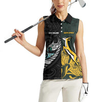 New Zealand and South Africa Rugby Custom Women Sleeveless Polo Shirt Silver Fern With Springboks