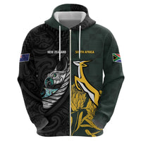 New Zealand and South Africa Rugby Custom Zip Hoodie Silver Fern With Springboks