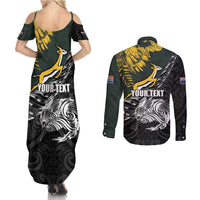 New Zealand and South Africa Rugby Personalised Couples Matching Summer Maxi Dress and Long Sleeve Button Shirt Maori Kiwi With Springboks