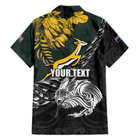 New Zealand and South Africa Rugby Personalised Family Matching Long Sleeve Bodycon Dress and Hawaiian Shirt Maori Kiwi With Springboks