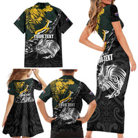 New Zealand and South Africa Rugby Personalised Family Matching Short Sleeve Bodycon Dress and Hawaiian Shirt Maori Kiwi With Springboks