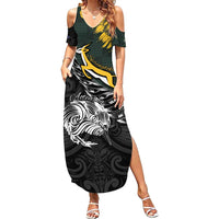 New Zealand and South Africa Rugby Personalised Family Matching Summer Maxi Dress and Hawaiian Shirt Maori Kiwi With Springboks