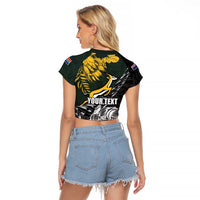 New Zealand and South Africa Rugby Personalised Raglan Cropped T Shirt Maori Kiwi With Springboks