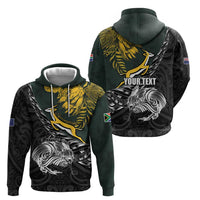 New Zealand and South Africa Rugby Personalised Zip Hoodie Maori Kiwi With Springboks