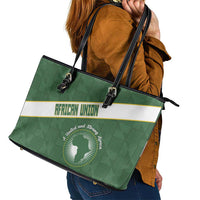 African Union Day Leather Tote Bag Emblem With Kente Pattern - Wonder Print Shop