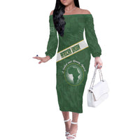 Personalized African Union Day Off The Shoulder Long Sleeve Dress Emblem With Kente Pattern - Wonder Print Shop