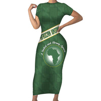 Personalized African Union Day Short Sleeve Bodycon Dress Emblem With Kente Pattern - Wonder Print Shop