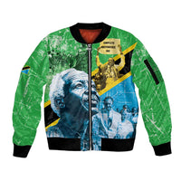 Happy Tanzania Nyerere Day Sleeve Zip Bomber Jacket One Nation - One People - Wonder Print Shop