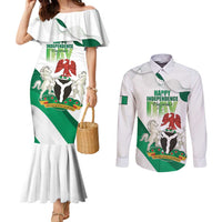 Personalized Nigeria Independence Day Couples Matching Mermaid Dress and Long Sleeve Button Shirt Unity and Faith Peace and Progress - Wonder Print Shop