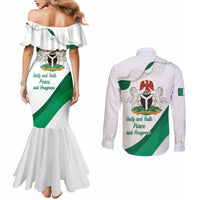 Personalized Nigeria Independence Day Couples Matching Mermaid Dress and Long Sleeve Button Shirt Unity and Faith Peace and Progress - Wonder Print Shop