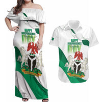 Personalized Nigeria Independence Day Couples Matching Off Shoulder Maxi Dress and Hawaiian Shirt Unity and Faith Peace and Progress - Wonder Print Shop