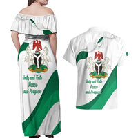 Personalized Nigeria Independence Day Couples Matching Off Shoulder Maxi Dress and Hawaiian Shirt Unity and Faith Peace and Progress - Wonder Print Shop