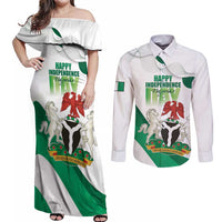 Personalized Nigeria Independence Day Couples Matching Off Shoulder Maxi Dress and Long Sleeve Button Shirt Unity and Faith Peace and Progress - Wonder Print Shop