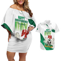 Personalized Nigeria Independence Day Couples Matching Off Shoulder Short Dress and Hawaiian Shirt Unity and Faith Peace and Progress - Wonder Print Shop
