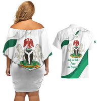 Personalized Nigeria Independence Day Couples Matching Off Shoulder Short Dress and Hawaiian Shirt Unity and Faith Peace and Progress - Wonder Print Shop