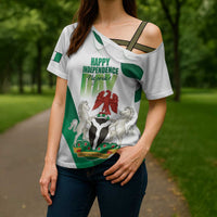 Personalized Nigeria Independence Day Cross Shoulder Shirt Unity and Faith Peace and Progress - Wonder Print Shop