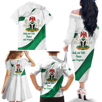 Personalized Nigeria Independence Day Family Matching Off The Shoulder Long Sleeve Dress and Hawaiian Shirt Unity and Faith Peace and Progress - Wonder Print Shop