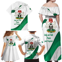 Personalized Nigeria Independence Day Family Matching Off Shoulder Maxi Dress and Hawaiian Shirt Unity and Faith Peace and Progress - Wonder Print Shop