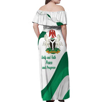 Personalized Nigeria Independence Day Family Matching Off Shoulder Maxi Dress and Hawaiian Shirt Unity and Faith Peace and Progress - Wonder Print Shop