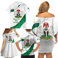 Personalized Nigeria Independence Day Family Matching Off Shoulder Short Dress and Hawaiian Shirt Unity and Faith Peace and Progress - Wonder Print Shop