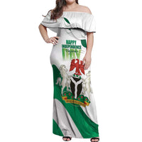 Personalized Nigeria Independence Day Off Shoulder Maxi Dress Unity and Faith Peace and Progress - Wonder Print Shop