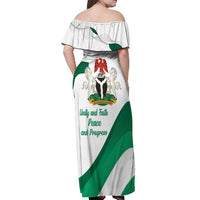 Personalized Nigeria Independence Day Off Shoulder Maxi Dress Unity and Faith Peace and Progress - Wonder Print Shop