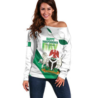 Personalized Nigeria Independence Day Off Shoulder Sweater Unity and Faith Peace and Progress - Wonder Print Shop