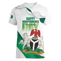 Personalized Nigeria Independence Day Women V-Neck T-Shirt Unity and Faith Peace and Progress - Wonder Print Shop