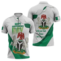 Personalized Nigeria Independence Day Zipper Polo Shirt Unity and Faith Peace and Progress - Wonder Print Shop
