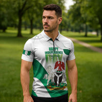 Personalized Nigeria Independence Day Zipper Polo Shirt Unity and Faith Peace and Progress - Wonder Print Shop