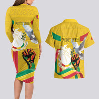 Personalized Guinea Independence Day Couples Matching Long Sleeve Bodycon Dress and Hawaiian Shirt Coat Of Arms With African Pattern - Wonder Print Shop