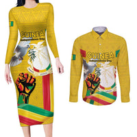 Personalized Guinea Independence Day Couples Matching Long Sleeve Bodycon Dress and Long Sleeve Button Shirt Coat Of Arms With African Pattern - Wonder Print Shop