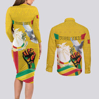 Personalized Guinea Independence Day Couples Matching Long Sleeve Bodycon Dress and Long Sleeve Button Shirt Coat Of Arms With African Pattern - Wonder Print Shop