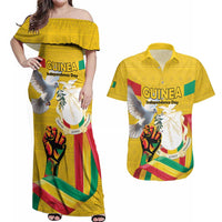 Personalized Guinea Independence Day Couples Matching Off Shoulder Maxi Dress and Hawaiian Shirt Coat Of Arms With African Pattern - Wonder Print Shop