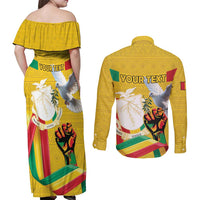 Personalized Guinea Independence Day Couples Matching Off Shoulder Maxi Dress and Long Sleeve Button Shirt Coat Of Arms With African Pattern - Wonder Print Shop